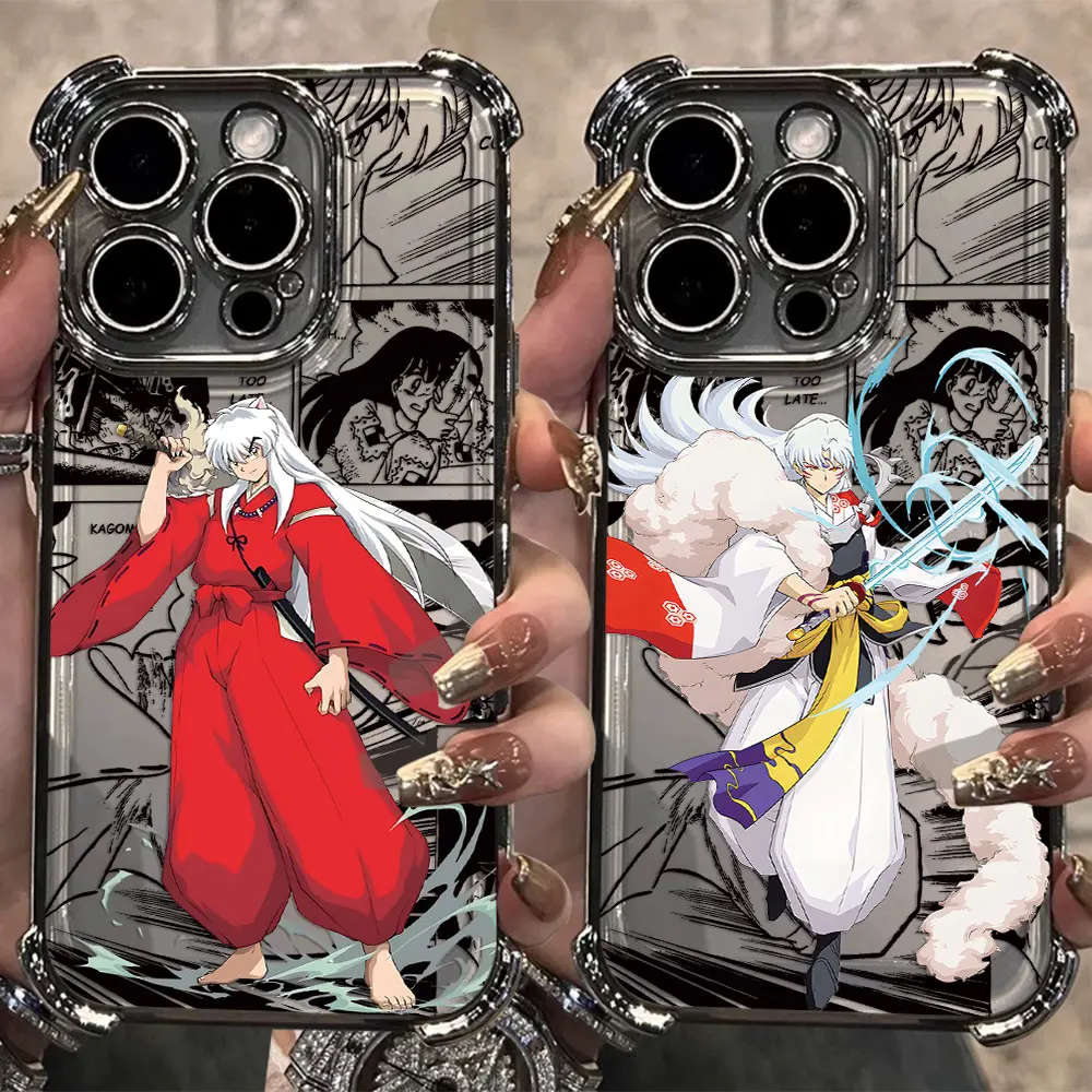 Customized Hot Anime Inuyasha Plated Silicone-TPU Multi-Model Cellphone Casing - Shockproof, Anti-Fall Airbag Protection Accessory for iPhone 17,16,16 Plus,15,14,13,12,11 Pro Max,X,XS Max