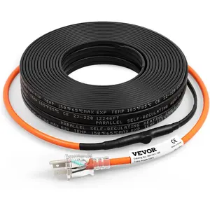 VEVOR Self - Regulating Pipe Heating Cable, 9FT 5W/FT Heat Tape for Pipes Freeze Protection, Water Pipe Heat Cable with Built - in Thermostat Protects PVC Hose, Metal and Plastic Pipe from FreezingVEVOR Super Brand Day