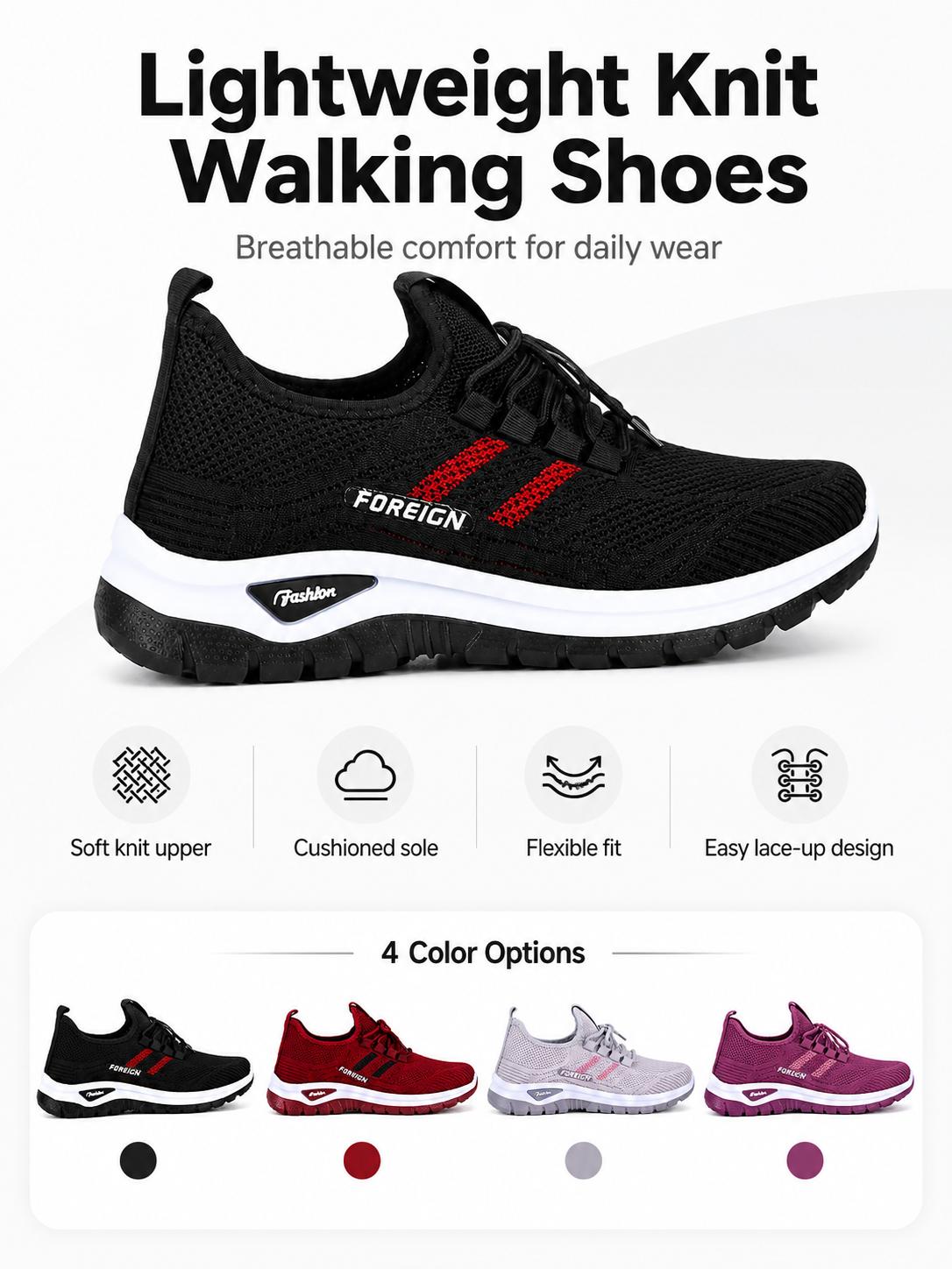 Women’s Breathable Knit Athletic Sneakers - PU Upper, Lightweight Lace-Up Shoes with Flexible Sole for Walking, Workout Use Women’s Breathable Knit Athletic Sneakers - PU Upper, Lightweight Lace-Up Shoes with Flexible Sole for Walking, Workout Use