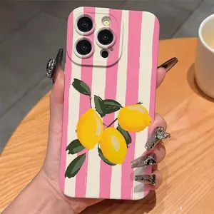 Phone Case: Antique White and Pink Striped Lemon Pattern TPU Drop-Proof Full-Coverage Precision Protective Case. Suitable for Iphone 6/7/8/X/Xs/Xr/Xs Max/11/12/13/14/15/16/17 Pro Max. Ideal as a Birthday or Christmas Gift for Couples