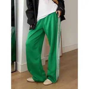 Women’s striped straight-leg casual sweatpants with a drawstring elastic waistband and pockets — streetwear blue baggy vacation outfits for women, linen pants, baggy sweatpants