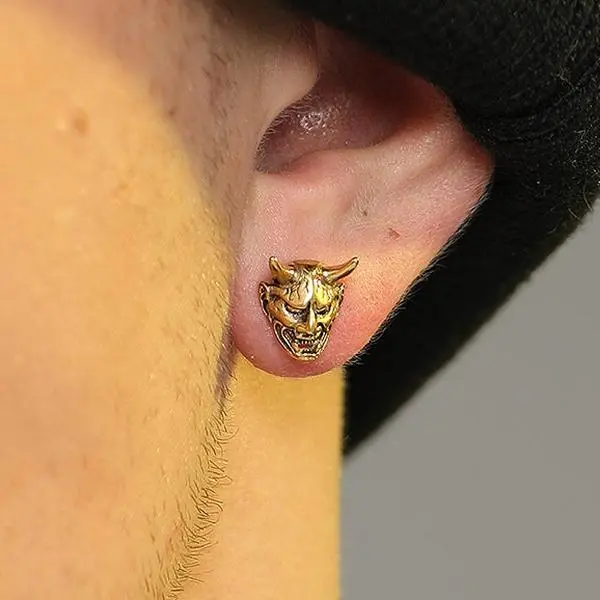 U7 Gothic Hannya Mask Artificial Gemstone Earrings for Men - Stylish Jewelry Accessory with Protection Feature