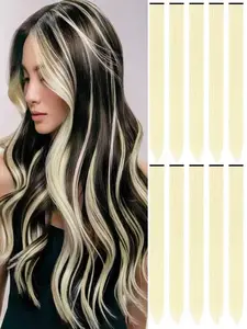 10 Pcs Golden hair extensions 22 Inch Straight colored hair colorful clip in extensions Highlight Party for Kids Girls and Women Synthetic Hair Extension