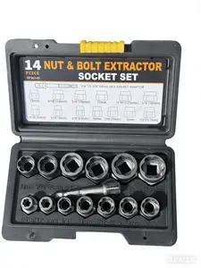 Bolt Extractor Kit,14 Pcs Nut Extractor Socket Set,1/4”-3/8” Drive Drive Rounded Bolt Remover,Bolt Remover Tool Set for Removing Damaged/Dead/Rusted Bolts,Nuts & Screws,with Hex Adapter