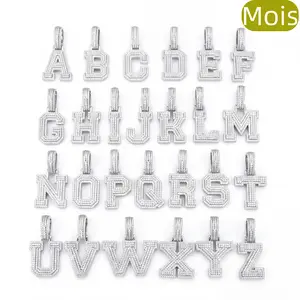 ②⑨Space ice Iced Out Mois  A-Z Custom Initial Letter Pendant | Solid metal Base| 1 Inch Hip Hop Bling Necklace for Men Women