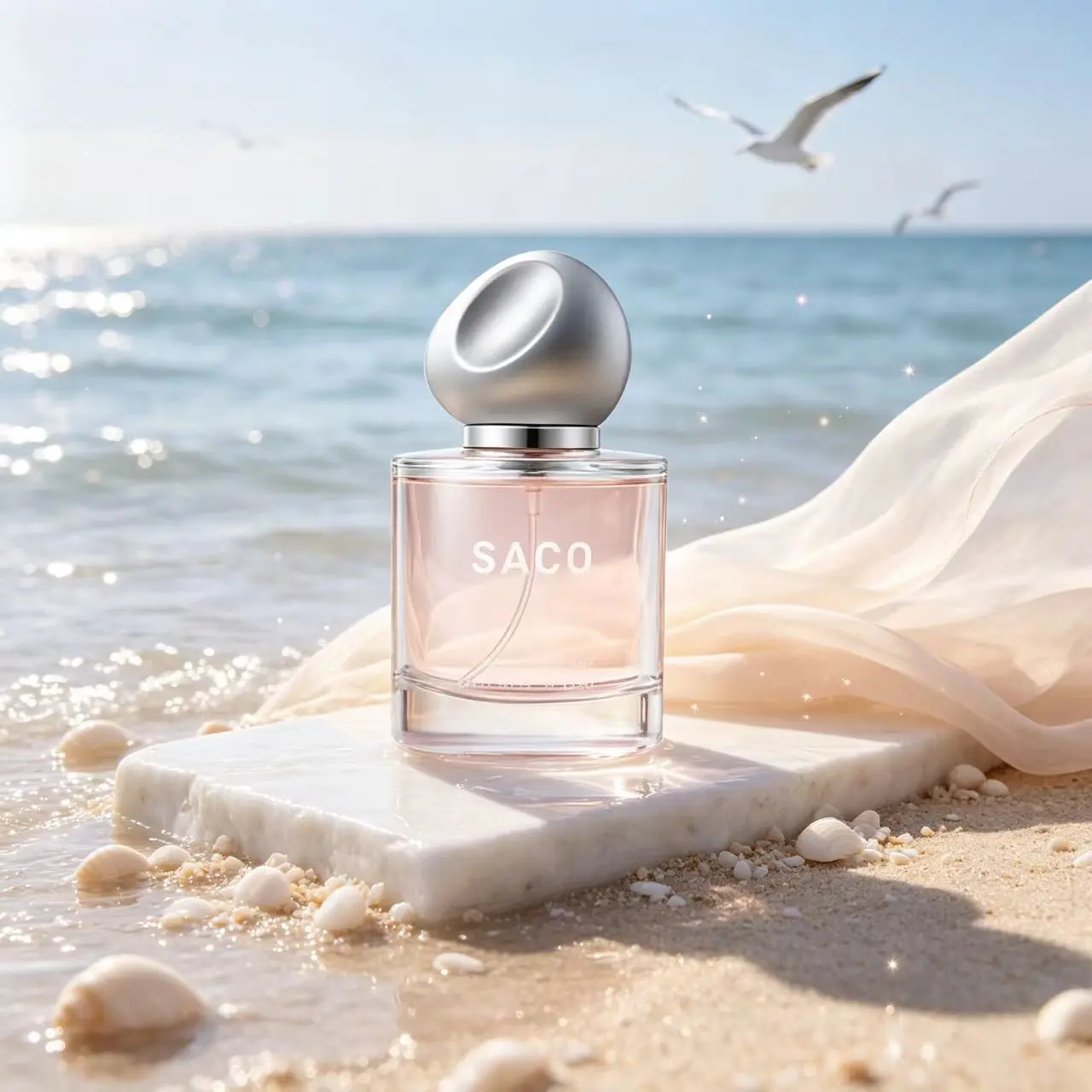 Women's Sea Breeze Romance Perfume - Powder Bottle-Style Island Fragrance with Silver Cap, Boasting Fresh-Sweet Starlight Shell and Seagull Scent
