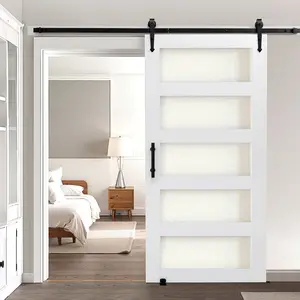 VEVOR 42bm Model Sliding Barn Door, 42x84 in, High-Strength MDF & Glass Panels, PVC-Coated Waterproof Surface, H-Frame, Quiet Slide, Hardware Kit Included, Easy Installation, for Living Room Decor