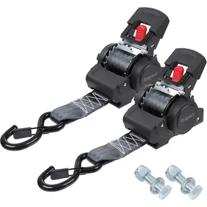 Retractable Ratchet Straps 2 Inch x 6ft, 2PK Bolt-on Tie Down Straps for Trailer - 3300lbs Break Strength, Transom Tie Downs for Boat, Motorcycles, Jet Ski