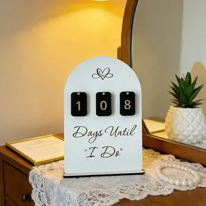 Country Style Wooden Wedding Countdown Calendar, Romantic Engagement Decor, Photography Prop, Bohemian Wood Wedding Decoration Gift