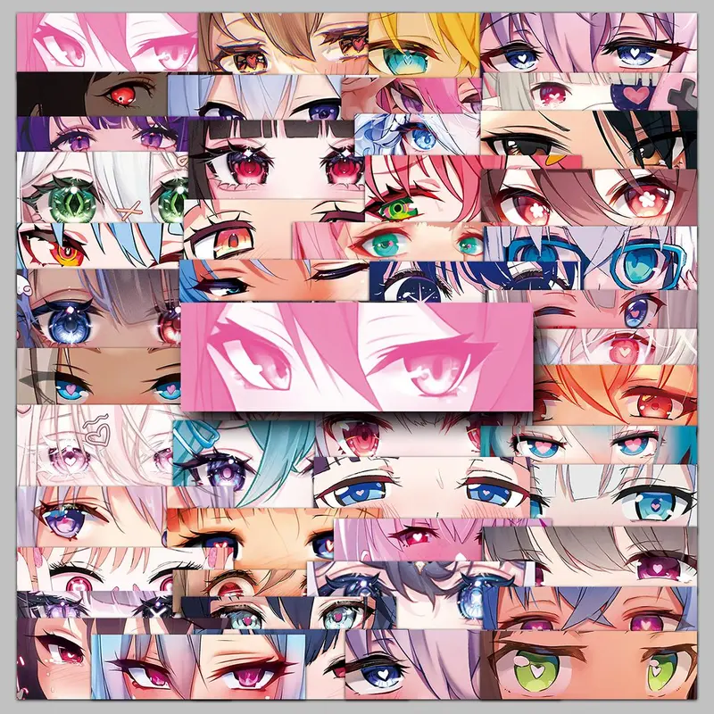 Anime Eye Pattern Sticker, 50pcs/set Durable Waterproof Self Adhesive Decor Paper, Decor Sticker for Gift Greeting Card Water Bottle Laptop Phone Cellphone