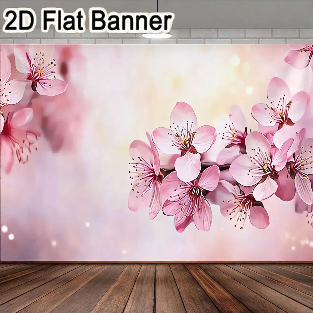 2D flat banner, 1pcDelicate pink cherry blossom floral backdrop, perfect for spring-themed celebrations, wedding decorations, photo booth setups, indoor and outdoor events, home decor, and garden parties. Available in various sizes.