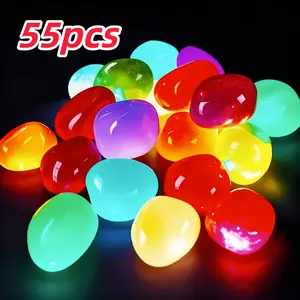 55Pcs Large Luminous Pebbles, Glow in The Dark Decor Stones, Ideal for Aquarium Garden Patio Wedding Halloween, Create Romantic Starry Atmosphere Indoor Outdoor All Season Use