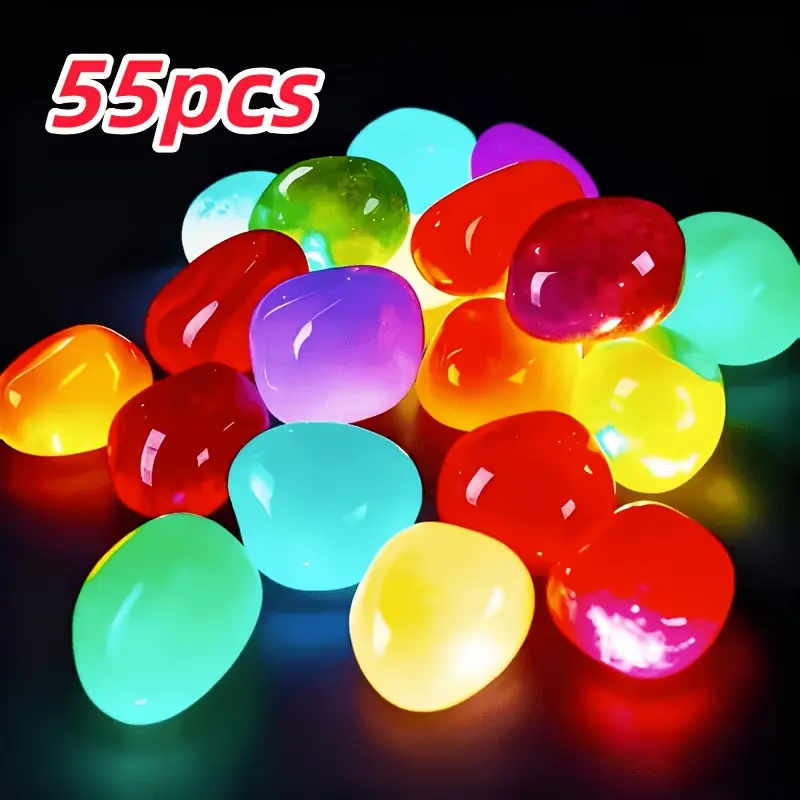 55Pcs Large Luminous Pebbles, Glow in The Dark Decor Stones, Ideal for Aquarium Rocks, Fish Tank Decorations, Garden Patio Wedding Halloween, Create Romantic Starry Atmosphere Indoor Outdoor All Season Use