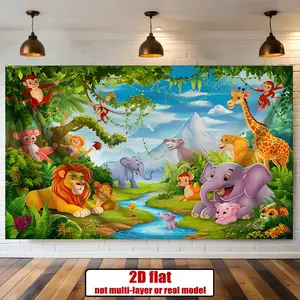 1pc Polyester Fabric 2D Flat Banner - Jungle Animal Cartoon Design, Multiple Sizes Available, Home & Festive Party Decoration Backdrop Supply, Multiplesizes
