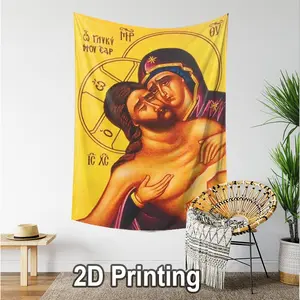 1pc Religious Wall Hanging Tapestry - Jesus Christ & Virgin Mary Decor with Greek Inscriptions, Vertical Durable Polyester Church Home Decor, Easy-Hang, No Electricity Needed for Easter, Christmas, Wedding