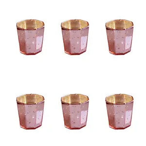 6 Pack | Mercury Glass Tealight Candle Holders (2.75-Inches, Patricia Design, Electric Pink) For Use with Tea Lights - For Home Decor, Parties and Wedding Decorations - Mercury Glass Votive Holders