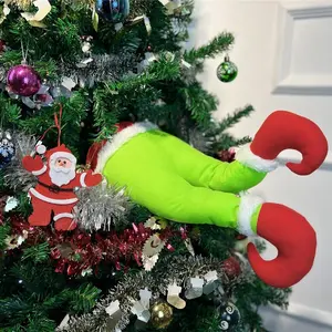 Christmas Elf Body Tree Decorations, Christmas Green Monster Stole Xmas Tree Topper, Pose-able Elf Stuffed Leg Arm and Head for Christmas Tree Hanging Oranemet