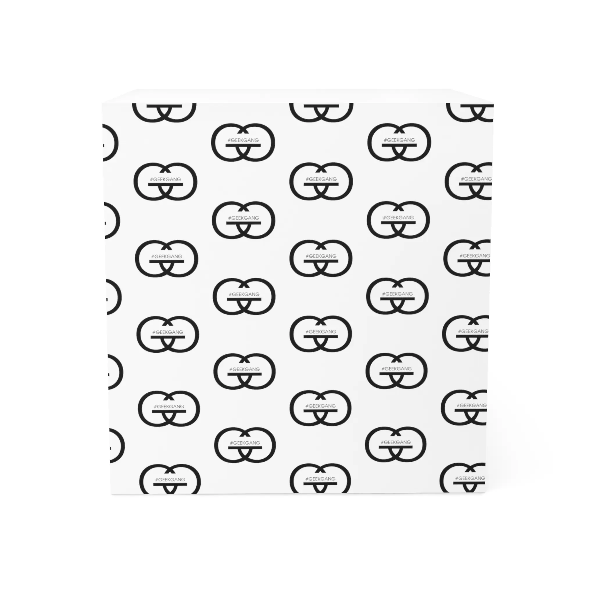 Minimal GEEKGANG Monogram Pattern Note Cube | Repeating Black Logo Sticky Notes