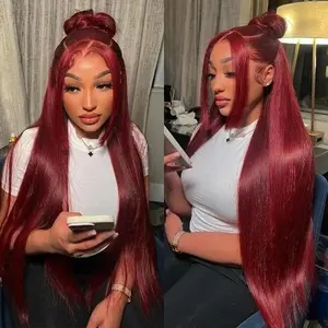 99J Burgundy Color 13x6 Lace Front Straight Wig 180% Density Pre Plucked Pre Cut Ashimary Virgin Human Hair