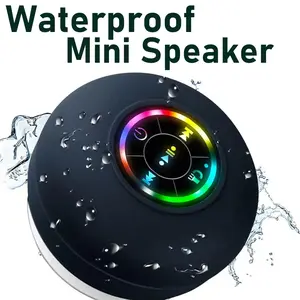 Portable Mini Bluetooth Shower Speaker with LED light, IPX4 Waterproof, Hands-Free Speakerphone. Rechargeable Using Micro USB, Wireless Stereo for Beach, Shower & Home
