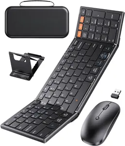 Foldable Keyboard and  Combo - Ultra Slim 600g with 2.4G+Dual  Compact  Folding Keyboard with Stand - Portable for Business/Travel with Case - Win//iOS/Android - Black