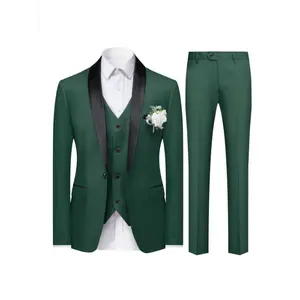 Men's 3-Piece Suit Set - Polyester-Viscose Fabric, Single-Breasted Blazer, Longsleeves Shirt, Vest, Slim-Fit Pants | Formal Workwear, Groom Wedding Attire
