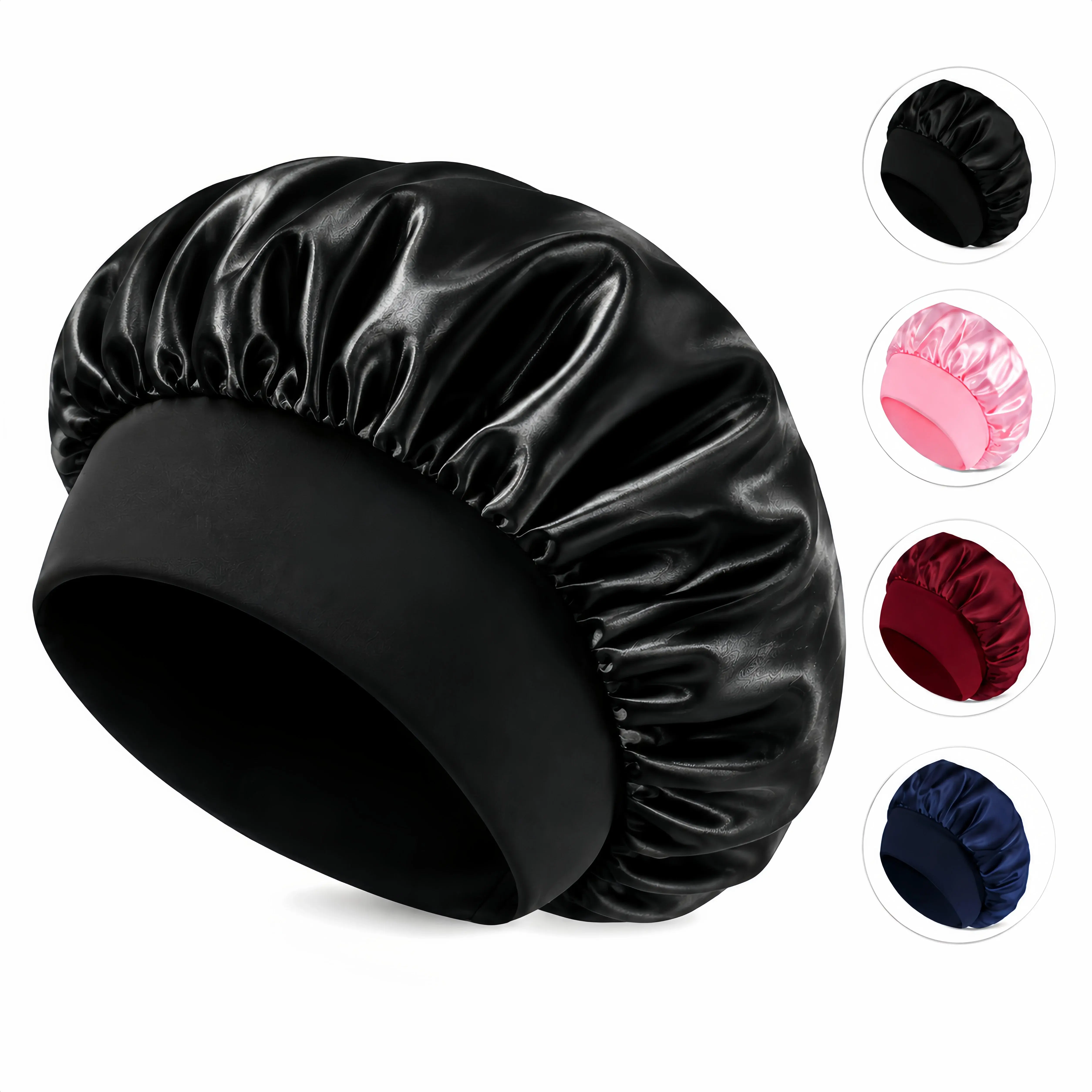Adult Silk Satin Haircare Sleeping Bonnet - Adjustable ElasticBand Pull-On Cap, Heatless Smooth Wrap for Curly Hair,Minimizes Frizz, Protects Wavy/Straight Hair ( Single Item)