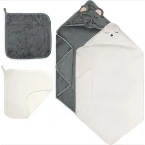 P-AD058    4-Pack Hooded Baby Towels - Newborn-Specific Bath Towel- Soft and Absorbent Coral Terry Baby Bath Towel - Suitable for Newborns and Infants, Essential for Newborn Bathing