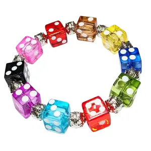 Dice Bunco Bracelet, Plastic Beaded Jewelry for Women, Casino Game Night Gift for Her, 6 Selections, 1 Pc