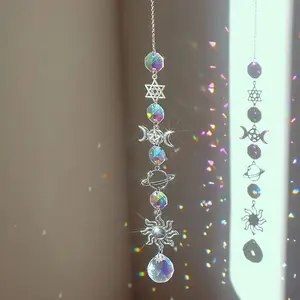 Hangable Crystal Wind Chime Moon Sun Catcher Diamond Prism Pendant, Rainbow Hanging Drop Home Garden Decoration Ornaments, Moon Sun Design, 1 Piece