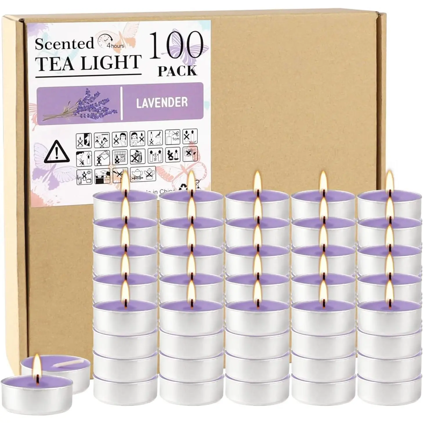 Purple Lavender Scented Tealight Candles - 4 Hours Giant 100 Bulk Packs Tea Lights For Valentine's Day  Weddings Christmas Home Decorative