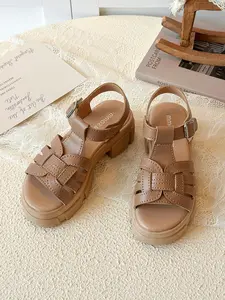 Girls' Roman Sandals, Plain & Woven Striped Design, Premium PU Leather, Breathable Lining, Anti-Slip Rubber Sole, Easy Wear