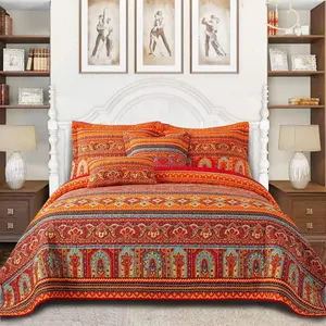 Quilt King Size - 3 King Quilt, Boho King Size Quilts, Lightweight Coverlets Bedspreads for Farmhouse Bedroom (Red/Orange)