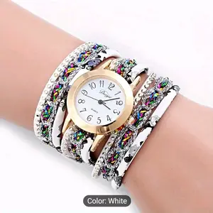 Colorful Rhinestone Bracelet Watch Rivet Circle Wrap, Boho, Alloy Pointer Round Quartz Watches