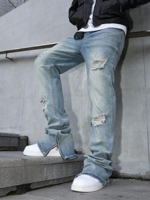Novo Style  Men's Casual Distressed Zip Ankle Denim Jeans Men S Black Ripped Jeans Ripped Jeans For Men