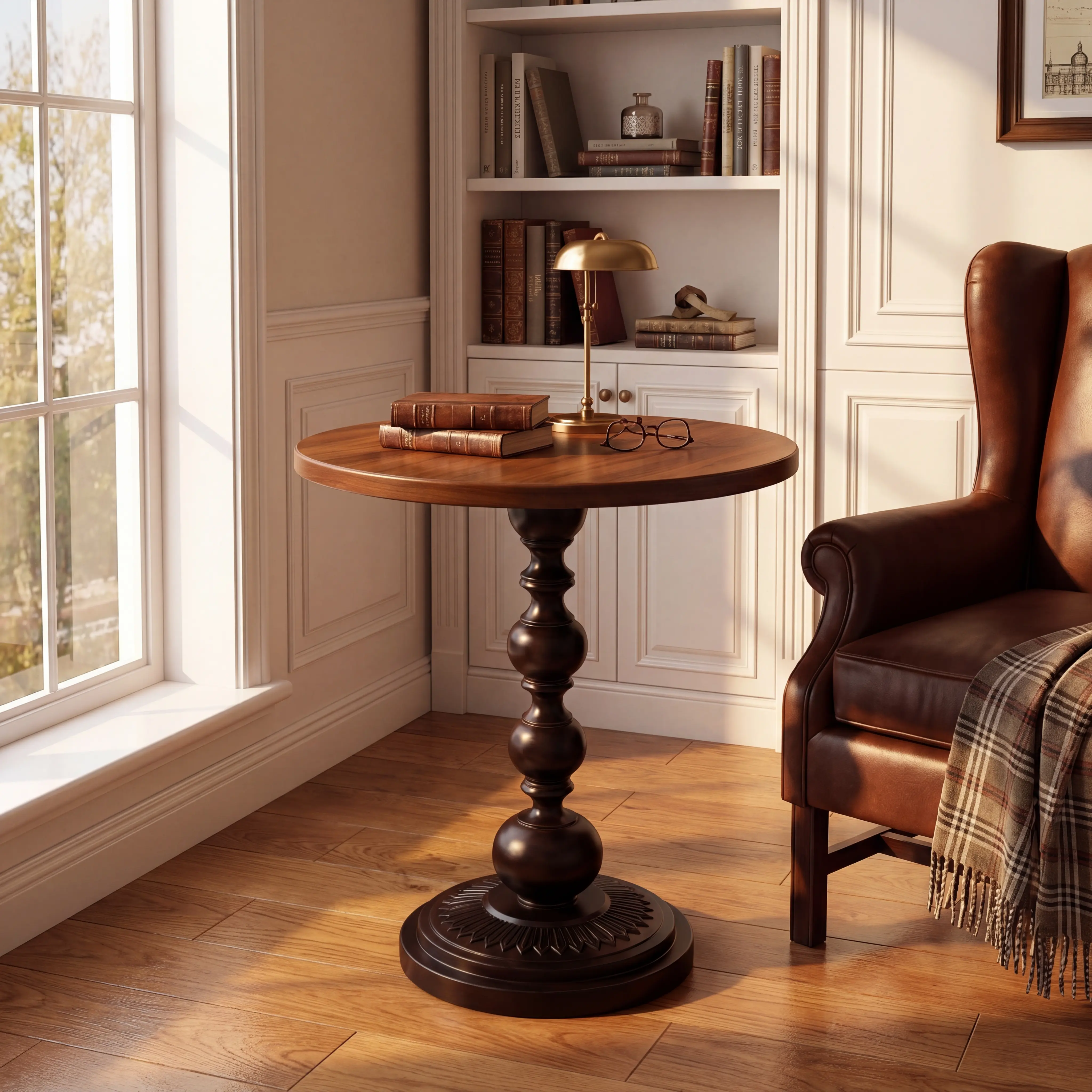 Matte Black Vintage Metal Small End Table - Engineered Wood Pedestal Accent Table for Living Room, Bedroom, Sofa or Bedside Corners