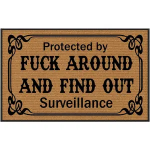 Indoor Floor Mats for Home Entrance, Funny Doormats for Front Door Protected by Fuck around and Find Out Surveillance Rubber Backing Protect The Floor 30X18 Inch