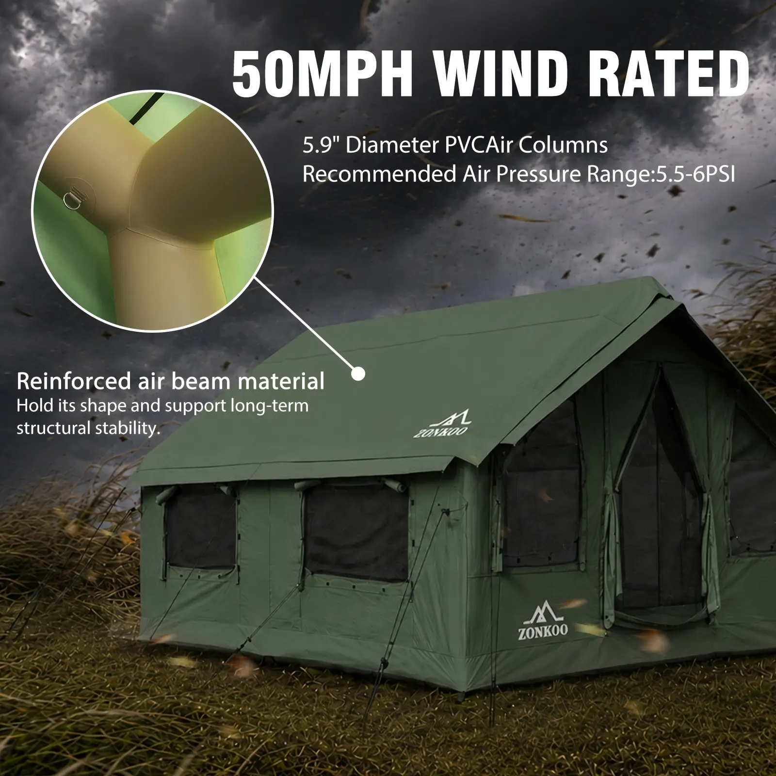 Inflatable Tent with Pump, 6 Person Blow Up Tents, Quick Setup Hot Tent with Stove Jack, High Quality Oxfordfor, 4 Seasons Air Glamping Tents House for Family Weekend Camping(Vega)