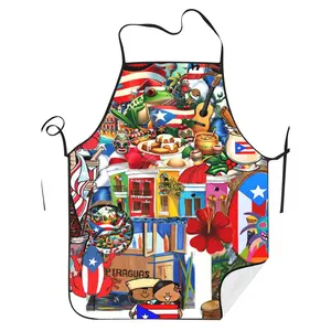 Puerto Rico Creative Design Kitchen Apron | Vintage Woven Fabric, Slightly Elastic, Printed Pattern