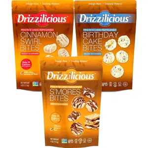Drizzilicious Mini Flavored Rice Cakes Variety Pack – 4 oz Bags (Pack of 3) – S’mores, Cinnamon Swirl & Birthday Cake – Vegan, Gluten-Free Snack, 90 Calories per 21 Pieces