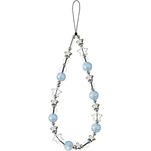 Phone Charm Wrist Strap Beaded Phone Lanyard Wrist Cellphone Chain Wristlet Camera Wrist Strap Lanyards Cute Cellphone Charms Wristlet Blue Beads Cellphone  Bag Charms for Handbags