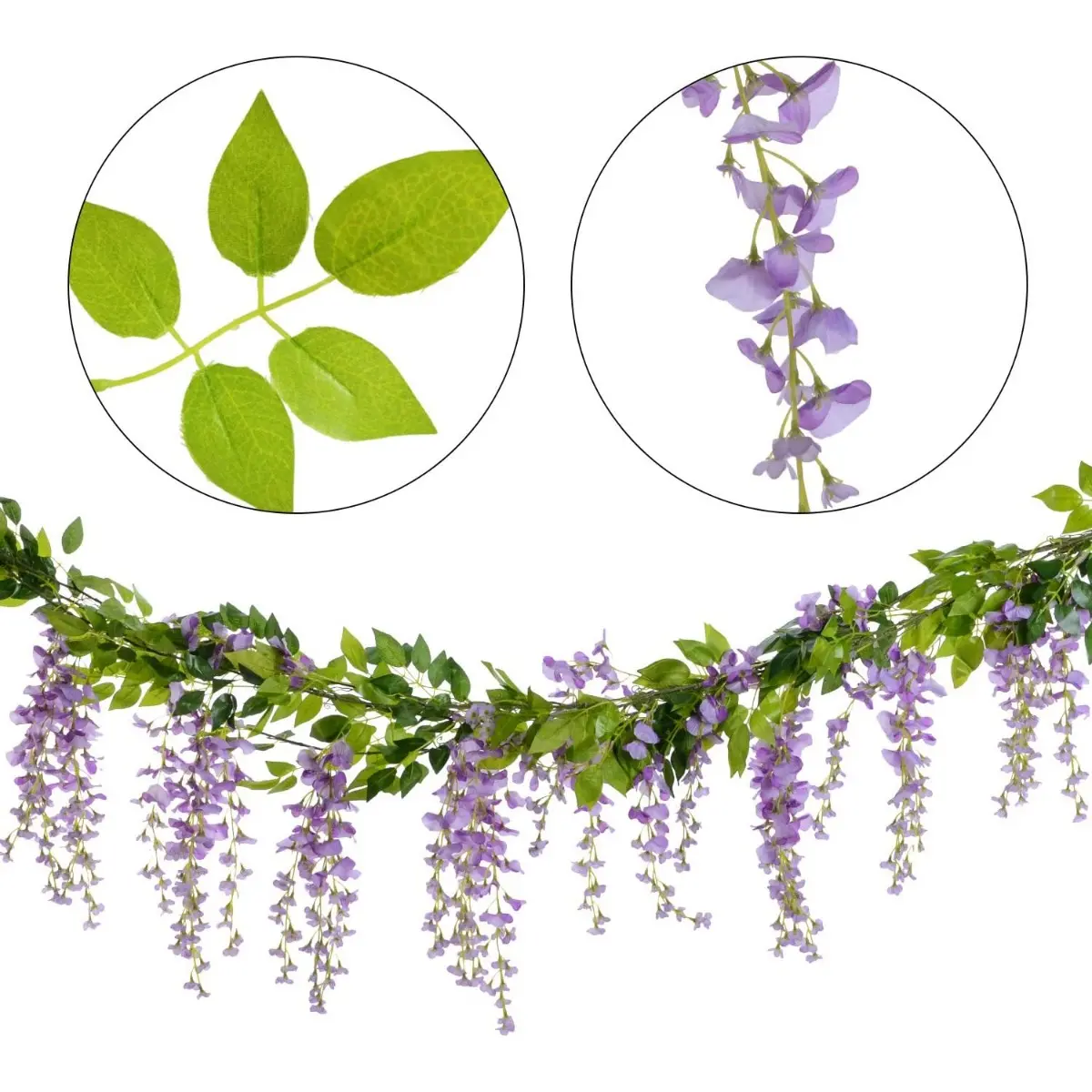 summerwins 4pcs Faux Silk Wisteria Garland with Garland Ribbon, 28.8ft Fake Flowers Vine Plants for Home Garden Wedding Arch Decor, Faux Plant for Flower Arrangement (Light Purple)