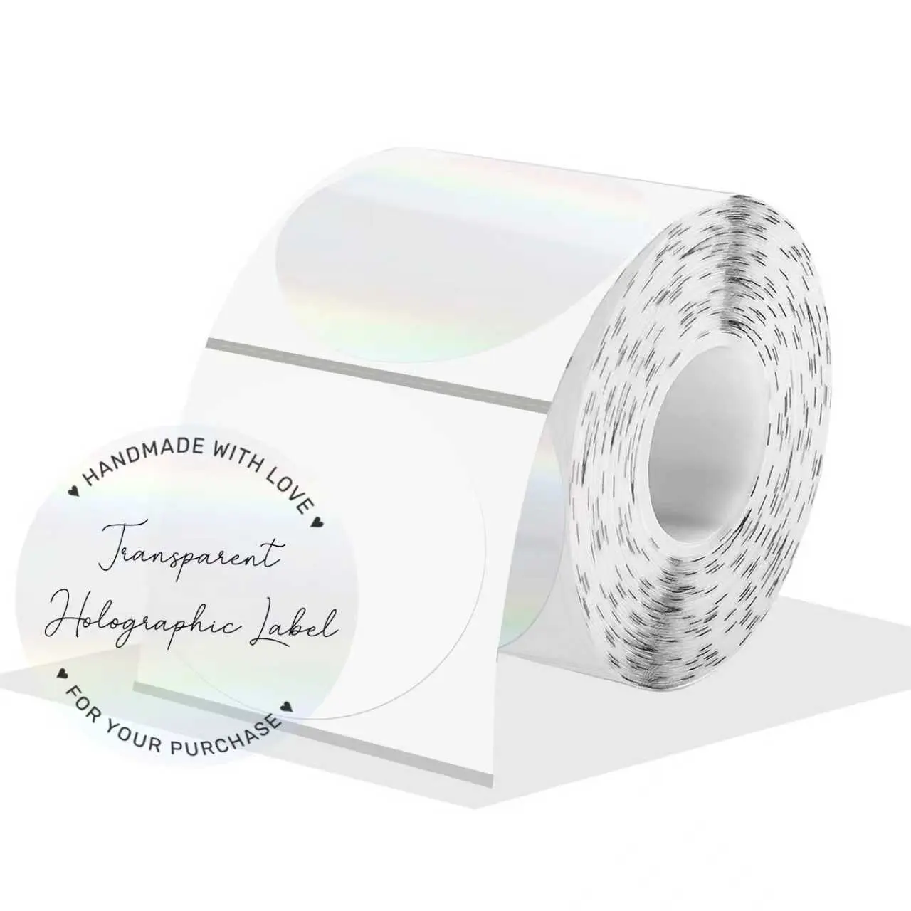 STARBOLING 2 in Adhesive Labels & Stickers - Round Transparent Holographic Direct Thermal, Self-Adhesive, Perforated, Waterproof Vinyl for Bouquets, Aromatherapy Bath Soaps (300 Sheets, Easy to Remove)