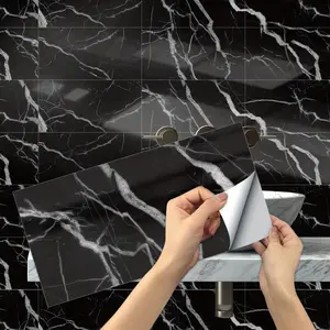 6/12/24/48PCS FG Black White Marble Tile Stickers, Peel & Stick Waterproof Oil-Proof Backsplash for Kitchen Bathroom Decoration
