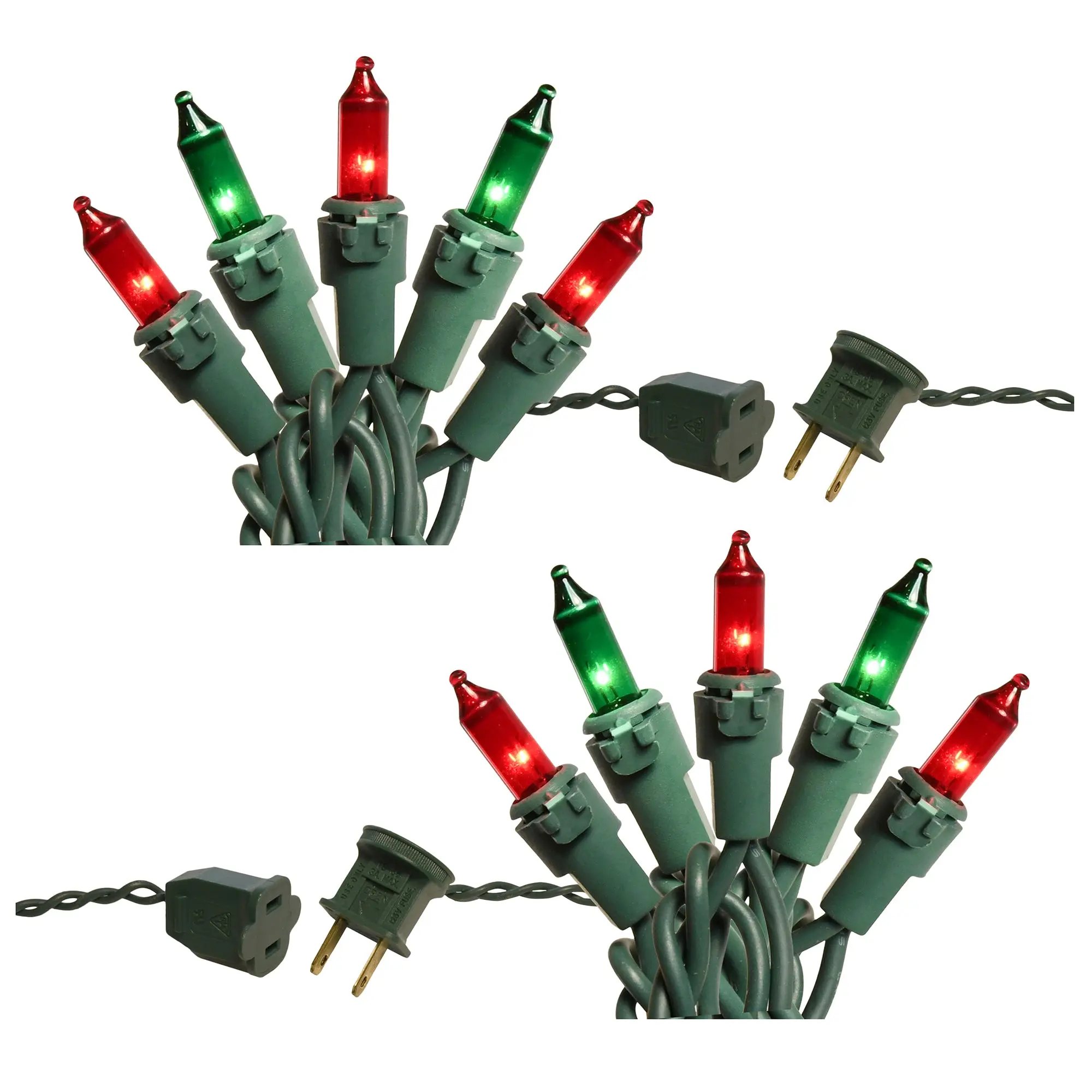 LumaBase Electric Mini String Lights with 100 Red and Green Bulbs - Set of 2