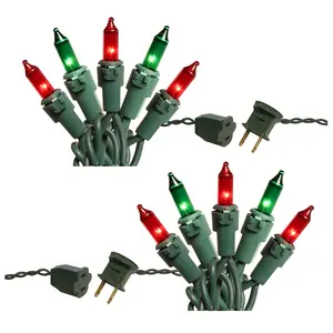LumaBase Electric Mini String Lights with 100 Red and Green Bulbs - Set of 2