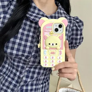 Cute Bear Design Phone Case with Bear Ornament, 3D Silicone Phone Case, Decorative Phone Protector Cover Compatible with iPhone, Casing