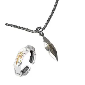 【JOYCE DESIGN】Retro wishing stone necklace ring set trendy men's personality neutral style meteorite color matching pendant men's hip-hop sweater chain accessories