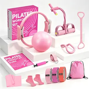 homimanor Pilates Ring Set for Women Home Workout, Pilates Equipment Set for Beginners with 15'' Magic Circle, 9.8" Yoga Ball and Resistance Bands, Pilates Kit for Full Body Toning，gym stuff home gym equipment