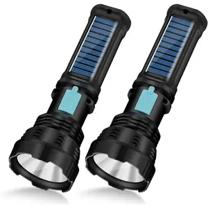 Led Solar Flashlight, 1500 Lumens Led Solar Handheld Rechargeable Flashlights with IP65 , 2000mAh  for   Camping (2 Packs)